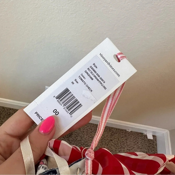 NWT Vineyard Vines Gingham Strapless Dress in Tomato Check - Picture 2 of 5